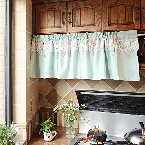 Kitchen Curtains Cortinas De Cocina para Puerta Cortinas De Media Altura Verde Algodón con Encaje Y Lazo, Estilo del País (130 × 80cm) Cover