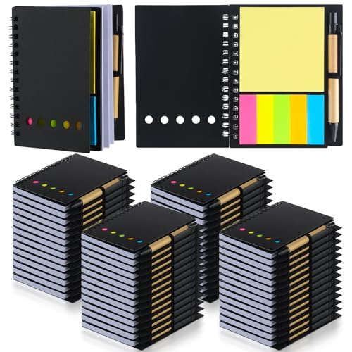 Qilery 50 Pack Lined Spiral Notebook Small Notepad and Pen Set Steno Pads Lined Notepad Black Pocket...
