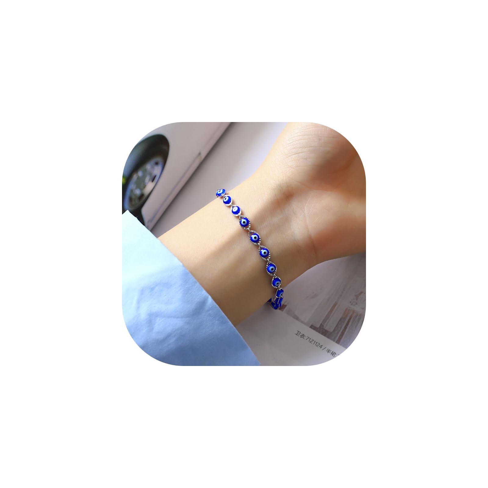 LXSSLY Evil Eye Bracelets for Women,Lucky Blue Eye Bracelet,14K Gold Plated Evil Eye Chain Bracelet for Women,Evil Eye Jewelry