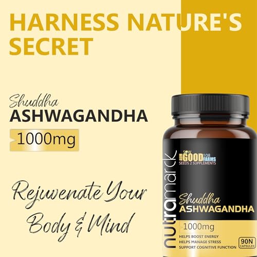 Image of Ashwagandha 1000mg Capsules | 100% Ayurvedic & Pure Extract For Stress Relief | Rejuvenates Mind & Body | Support Strength & Energy | Men & Women (90 Count (Pack of 1))