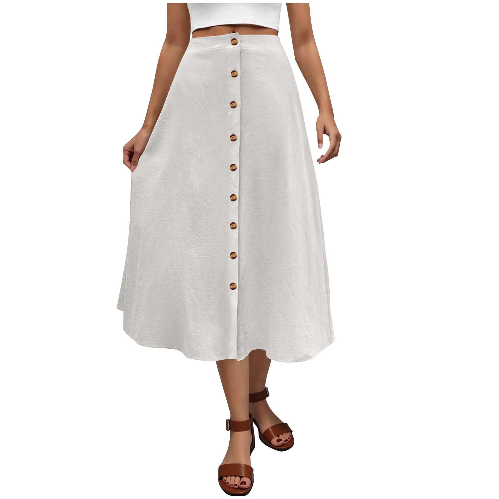 Long Skirts for Women Casual High Waist Front Button Down Casual Dressy A-Line Maxi Skirts Trendy Summer Outfits