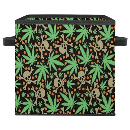 Boîte de rangement pliable cube tête de mort et feuilles pour linge