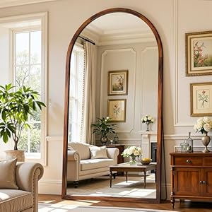 Full Length Mirror 76″×41″ Floor Mirror Standing Tall Mirror, Arched Stand up Large Wall Mirrors, Freestanding Full Body Mirrors for Bedroom Living Room Wood Antique Style Walnut