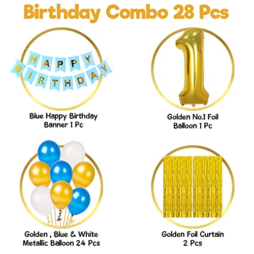 Image of Party Propz 1st Birthday Decoration For Boys - 28Pcs for Celebration /First Birthday Decorations Boy /Boys 1st Birthday Decoration Set /First Bday Decoration Items For Boy / 1st Birth day Decor Kit