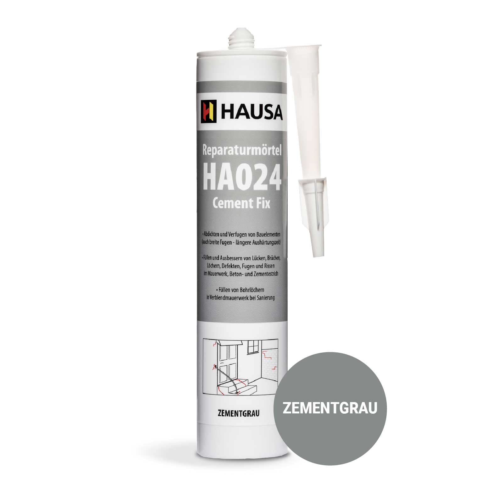 HAUSA Malta di riparazione Cement Fix HA024, 5 x 310 ml, grigio cemento, pronto all'uso per stuccatura, riempimento di fughe, rotture, cemento espresso per interni ed esterni, sigillante