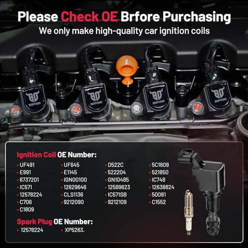 Image of BDFHYK Ignition Coil Pack UF491 and Iridium Spark Plugs 12578224 Compatible with Chevy Malibu HHR Cobalt Equinox Capitva Sport Buick LaCrosse Regal Verano GMC Terrain Pontiac Saab 9-5 Saturn Set of 4