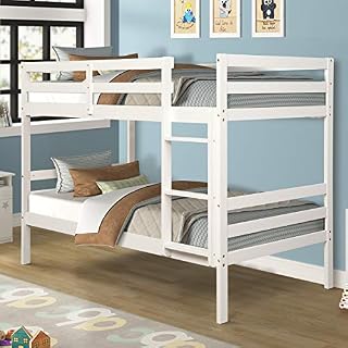 Costzon Twin Bunk Bed, Solid Hardwood Twin Over Twin Bed for Kids