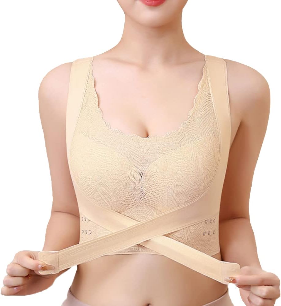 Front Hook Push Up Bra, Lace Seamless Longline Bra Racerback