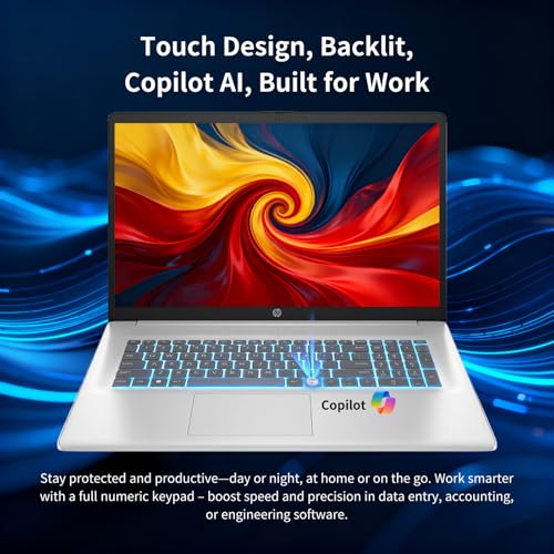Image of HP 17 inch Touchscreen Laptop Computer, 32GB RAM, 1TB SSD, 17.3 inch HD+ Touch, Intel 10 Core i7 1355U, Backlit Keyboard, Copilot AI, Wi-Fi 6, Windows 11 Pro, Long Battery Life, Laptop for Business