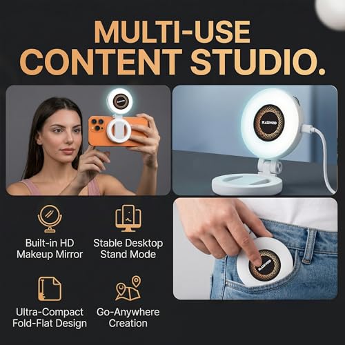 Image of Magnetic Selfie Light for Mobile, LED Ring Fill Light, 360 Rotate, Foldable | USB Rechargeable | iPhone & Android | Selfies, Reels, Makeup, Vlog, Zoom Call, Video Conference.