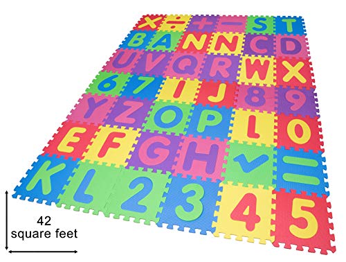 Preisvergleich Produktbild edukit Puzzlematte Bunte Spielmatte 42 Teile Kinder Spielteppich XXL Buchstaben Zahlen Krabbelmatte Kälteschutz schadstofffrei Eva Schaumstoff Matte Schallschutz