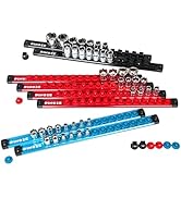 PINOZE 8PCS Magnetic Socket Holder Organizer Set - 1/4, 3/8, 1/2 - Aluminum Alloy Socket Rail Tra...