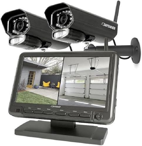 Defender PHOENIXM2 Non-WiFi Plug-in Power Security Cameras- for Home & Business Surveillance Indoor & Outdoor Bullet Cameras with 7 Inch LCD Display Monitor (2 Cameras)