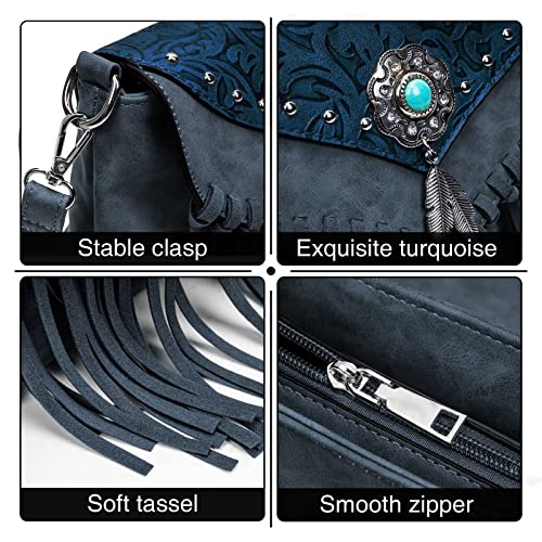 Lavawa Small Crossbody Bags For Women Crossbody Handbag Fringe Purse Tassel Shoulder Bag Turquoise Concho Wallet #TOP2