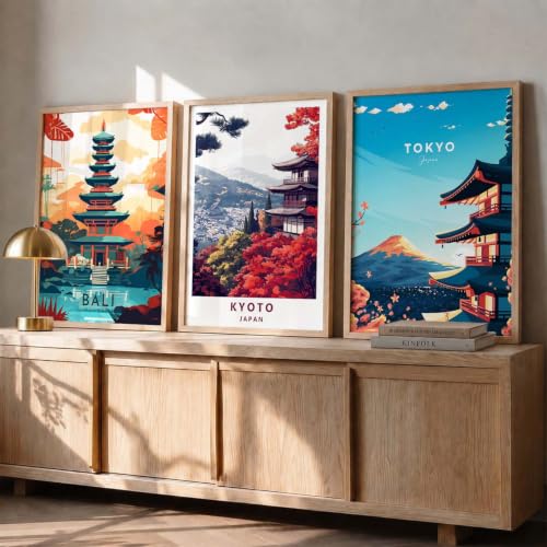 Image of kotart Japanese City View Wall Framed Posters | Aesthetic Japan Theme City View Framed Poster for Living Room Bedroom Gaming Room Studio Wall Decor Set Of 3 (10X13 inch)