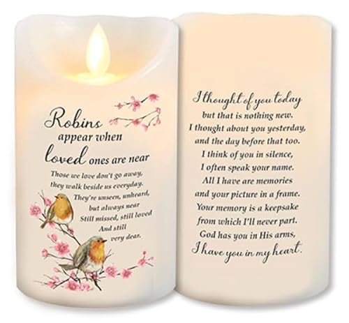Cbc Multi In Loving Memory Wax Coated Led Candle With Timer And Realistic Flickering Flame Robin Prayer Candle