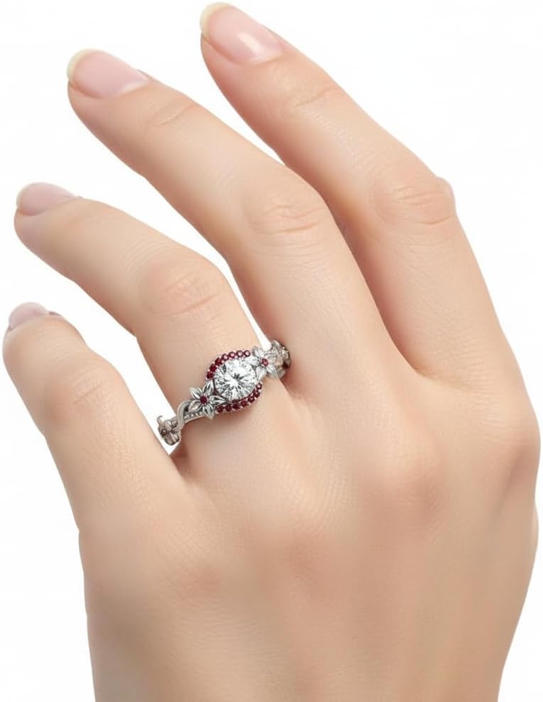 Choose Your Gemstone Round Floral Halo Diamond CZ Ring Sterling Silver Round Shape Halo Engagement Rings Everyday Jewelry Wedding Jewelry Handmade Gifts for Wife US Size 4 to 12