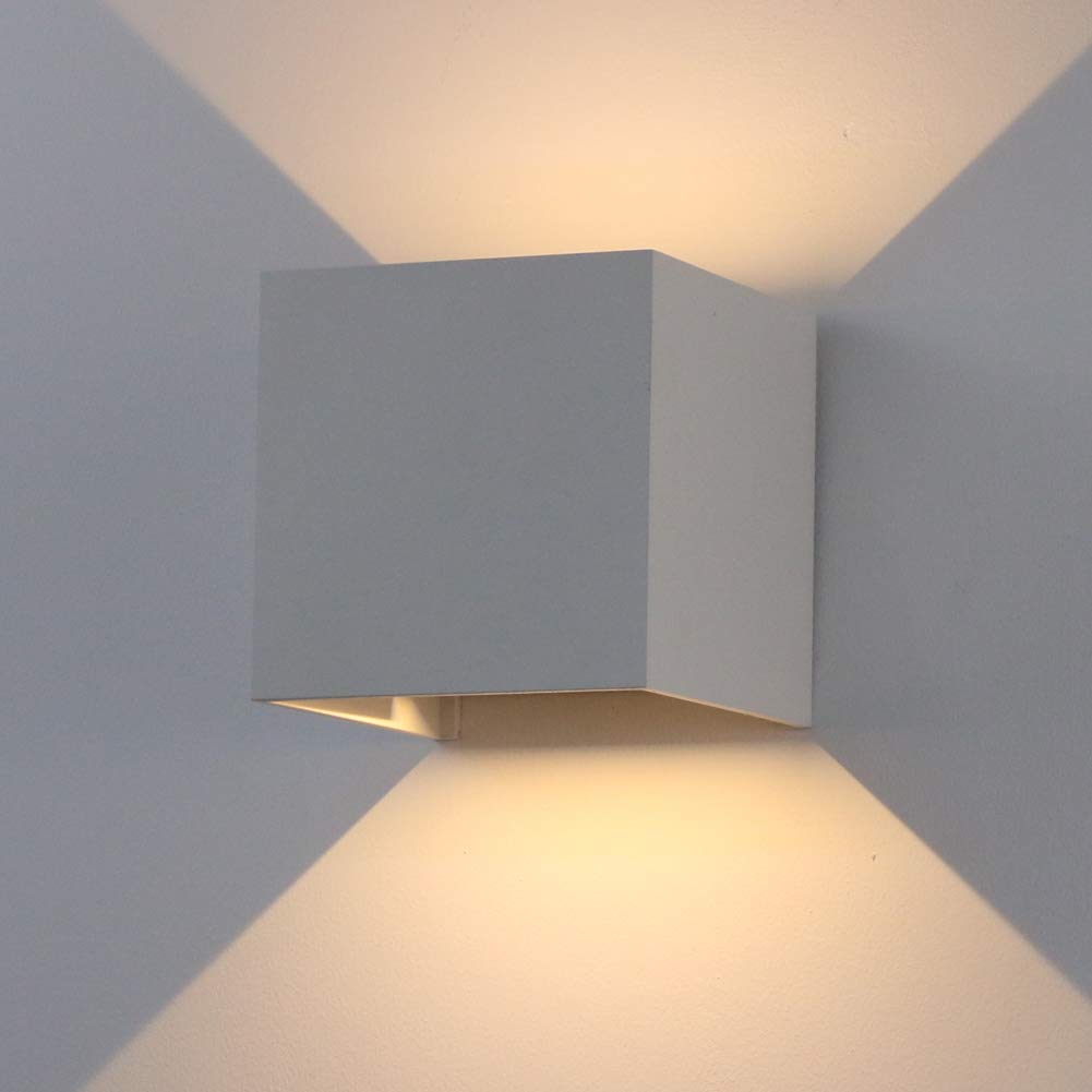 K-Bright 12 W Indoor/Outdoor Wall Light with Adjustable Beam Angle LED Wall Lights 3000 K Warm White IP65 Waterproof Wall Light for Living Room Bedroom (Grey)
