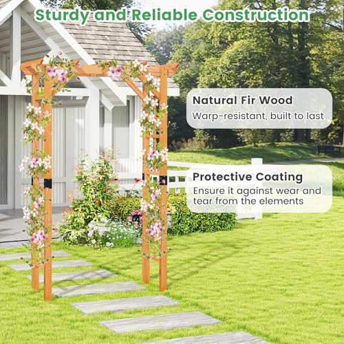 Pérgola para jardín de madera natural resistente con soporte estructural de celosía 4