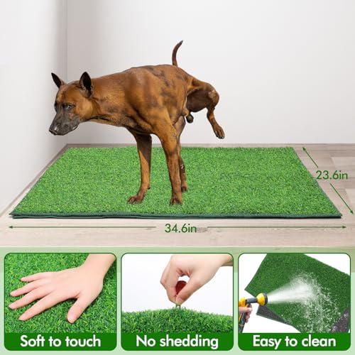Image of Dog Grass Mat with Pee Pad - 23.6x34.6in High Absorbent Dog Litter Box Toilet, Waterproof Washable Reusable for Small Medium Large Dogs Potty Training Indoor Balcony Porch