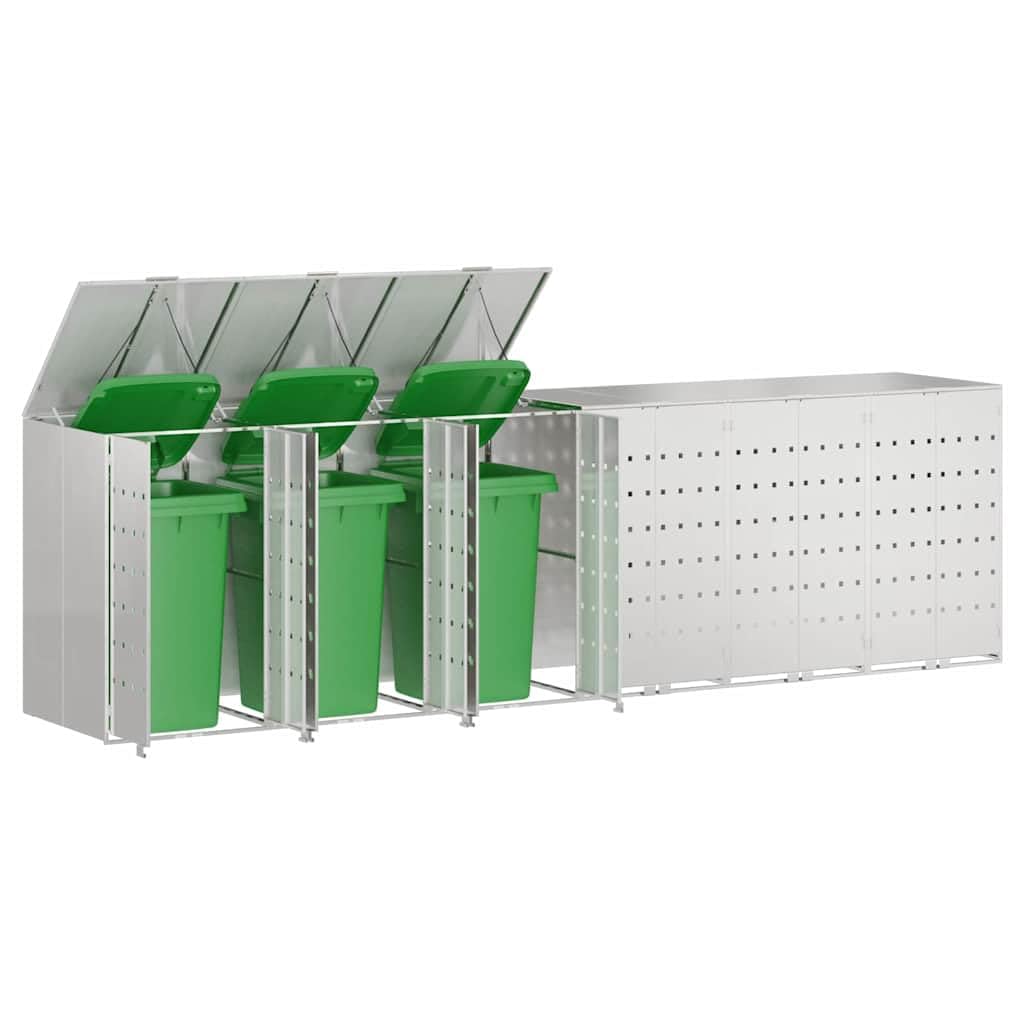 Genérico Almacenamiento de Cubos Wheelie para 3 Cubos Plateado,Productos del hogar,Accesorios para contenedores de residuos,Soportes para contenedores de residuos-3394792