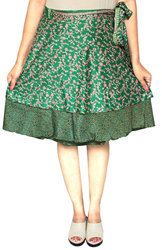 Maple Clothing Women's Indian Vintage Silk Sari Magic Wrap Around Skirts Short Boho Two Layers Multicolored Wholesale 5 Pcs Lot2