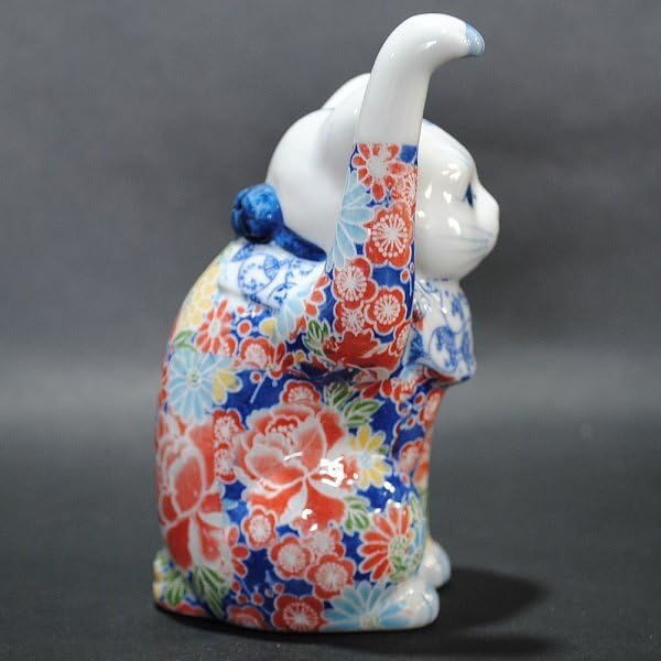 Amazon.co.jp: 瀬戸焼 招き猫 日本製 友禅磁器ホワイト柄4寸 13㎝ 右手