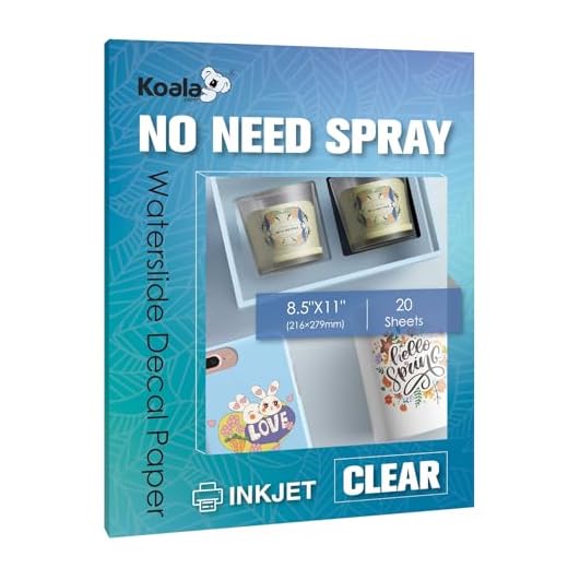 KOALA Waterslide Decal Paper INKJET CLEAR, No Spray Coating Water Slide Decal Paper for DIY Tumbler, Mug, Nail Crafts, 8.5x11 Inches 20 Sheets