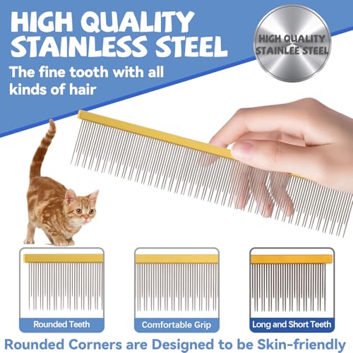 Image of 8.5 Inch Dual Tooth Pet Comb for Mats and Tangles,Professional Grooming Comb Removing Excess Hair for Long-Haired Cats and Dog Kit,Prevent Undercoat, Excess Hair,Mats and Tangles,Pet Essential
