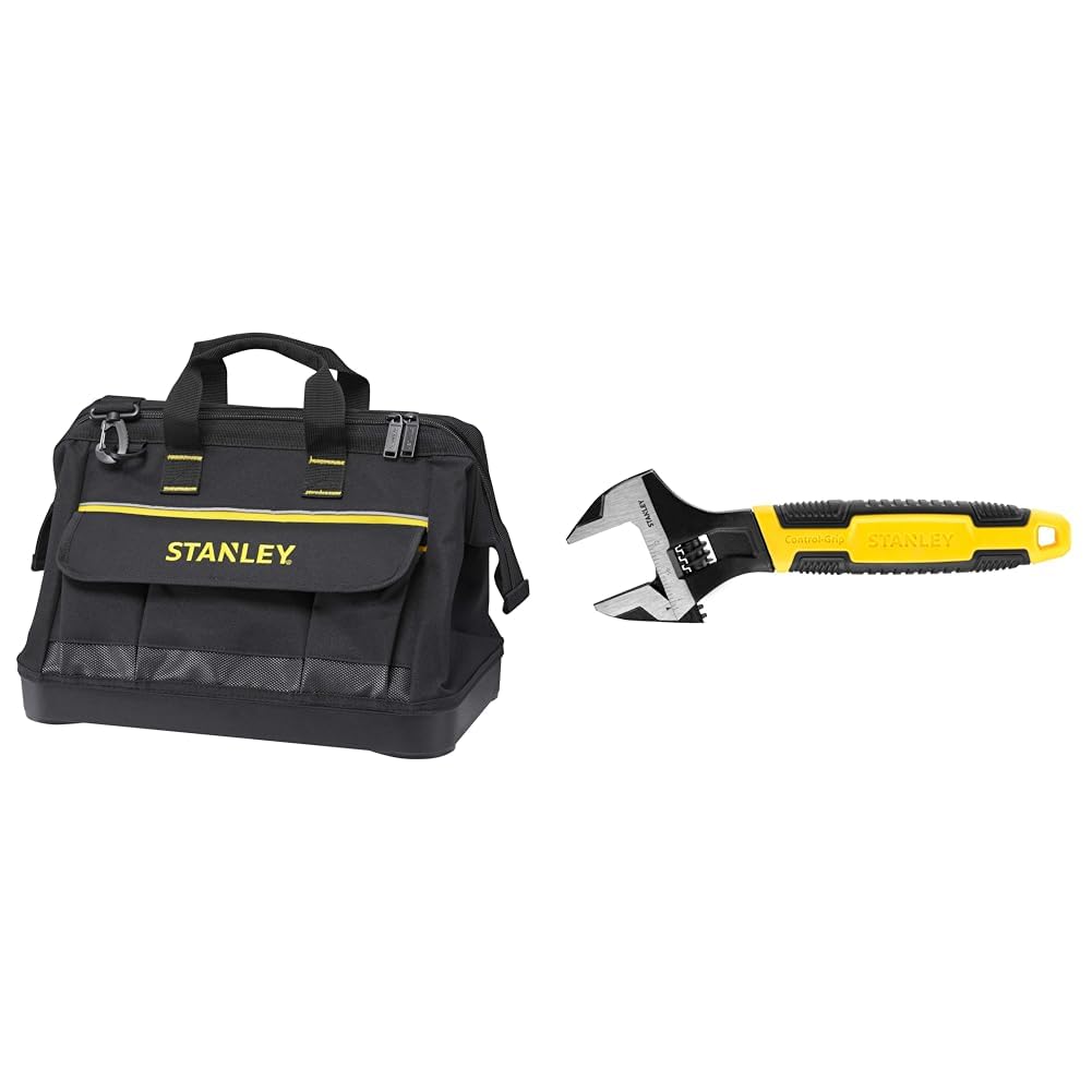Stanley 1-96-183 Sac À Outils en Tissu 600 x 600 deniers - multi-Compartiments - Sangle Bandoulière & 090948 Clé à molette MaxSteel 30 x 200 mm