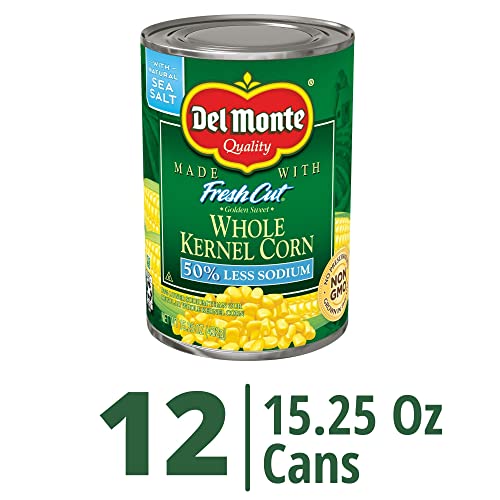 Image of Del Monte FRESH CUT 50% Reduced Sodium Golden Sweet Whole Kernel Corn, Canned Vegetables, 12 Pack, 15.25 oz Can