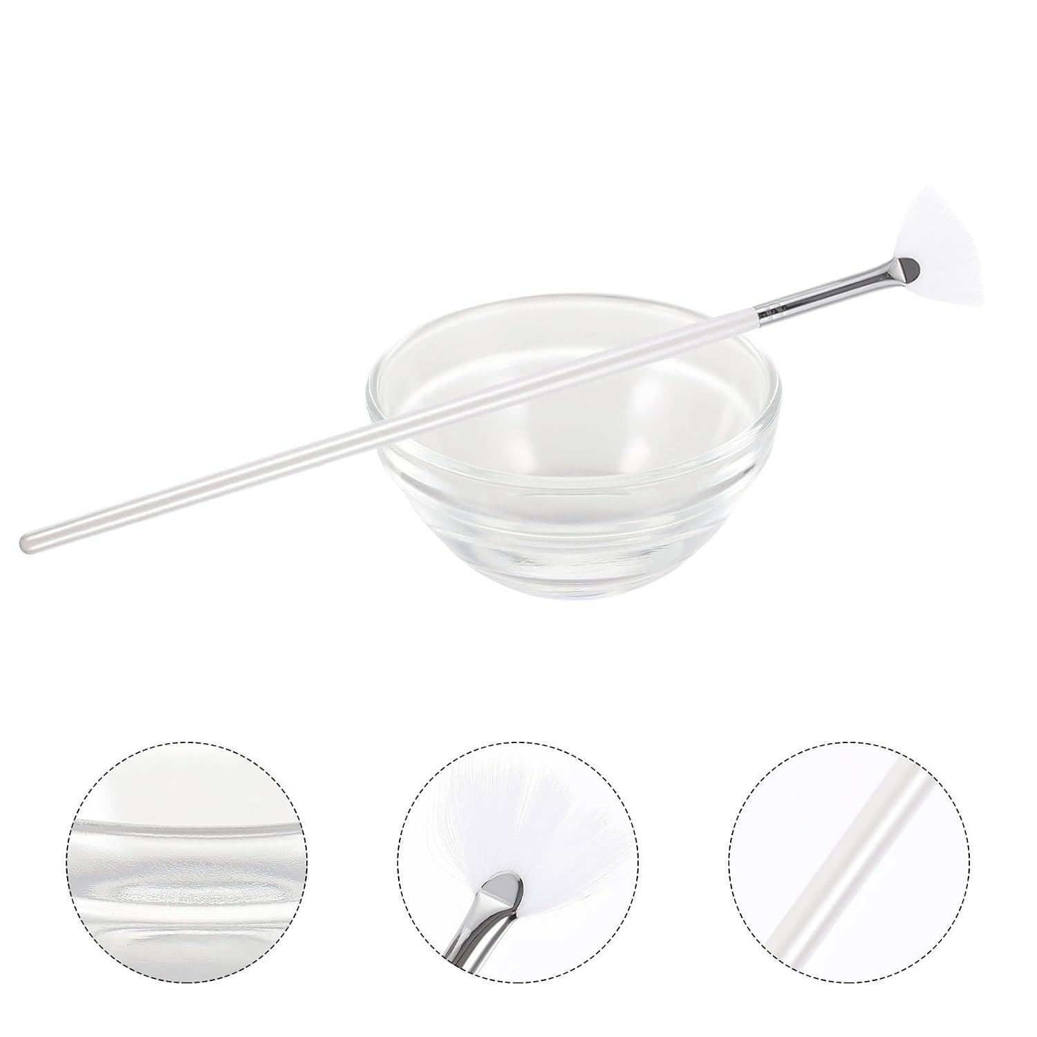 2pcs Facial Mask Brush Set with Comfortable Grip and Aluminum Handle for DIY Mask Application and Beauty Salon Use, White Nylon Fan Brushes for Precise Skin Care