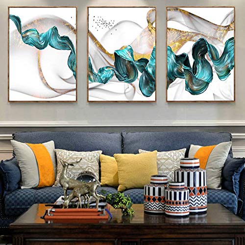 Toile Peinture Ruban Bleu abstrait nordique 50x70cm pour mur de salon lumineux