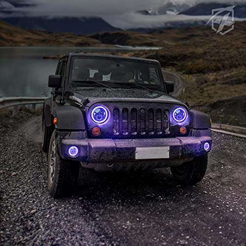 Xprite 7 Inch Round Halo Headlights & 4 Inch Fog Lights Combo, Decorative Lighting Styles, Headlights Compatible with 2007-2018 Jeep Wrangler JK JKU, DOT Approved - Image 5