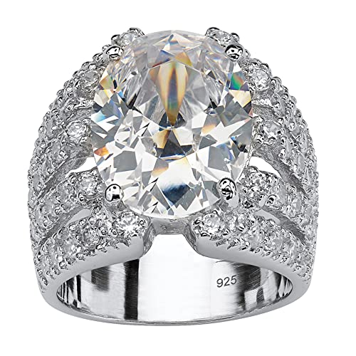 PalmBeach Sterling Silver Oval Shaped Cubic Zirconia Engagement Ring Sizes 7-12