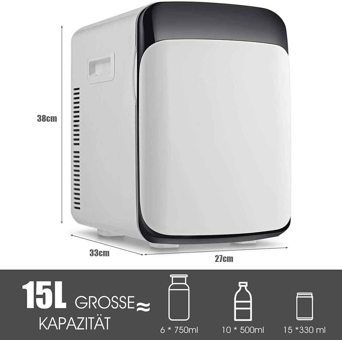 RELAX4LIFE Mini Nevera 15L Portátil -3 ℃ ~ 50 ℃ para Uso Doméstico Automóvil, Mini Nevera Nevera 1 Puerta con Enfriamiento Calefacción para Todas las Estaciones, Blanco