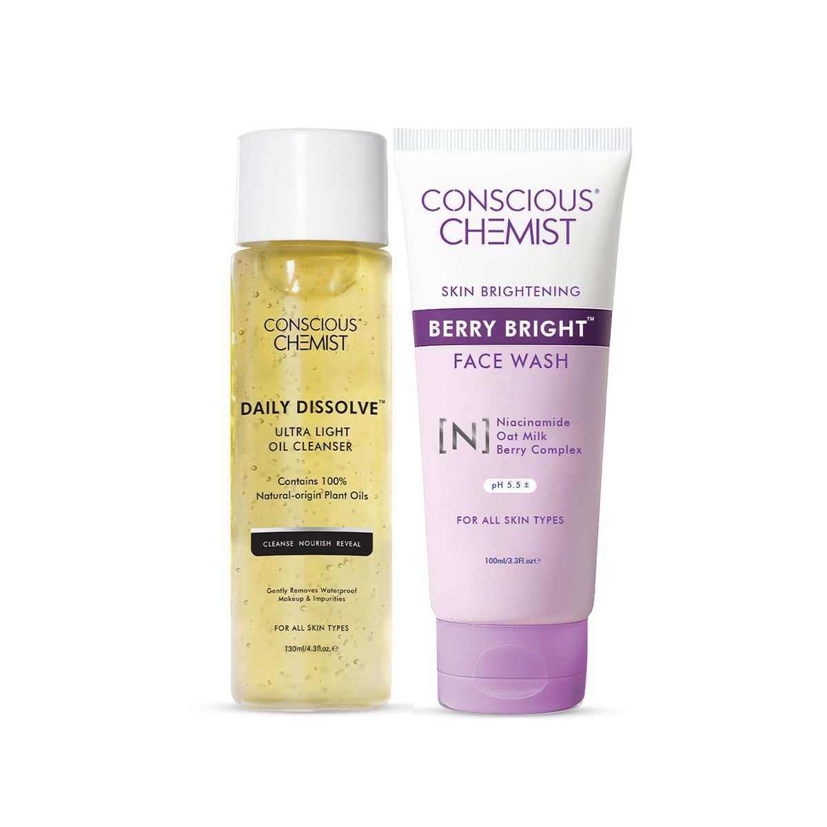 Brightening Double Cleansing Kit | Oil Cleanser & Pore Refining Face Wash | Niacinamide & 100% Plant Origin Oils | Vegan & Cruelty Free | Pack of 2