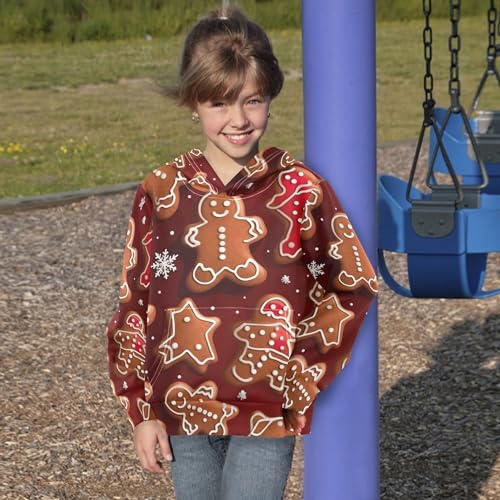 Kids Hoodies Sweaters Christmas Gingerbread Man Hooded Sweatshirts with Big Pockets for Boys Girls B04004124