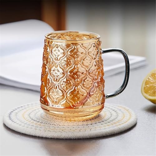 Vaso de vidrio de borosilicato para desayunos con relieve retro y asa Champagne Gold 4