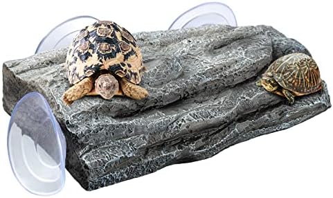 CHERLAM Turtle Basking平台,带强力吸盘的海龟码头浴区,树脂阶梯式海龟坦克,两栖动物青蛙新闻蜥蜴灰