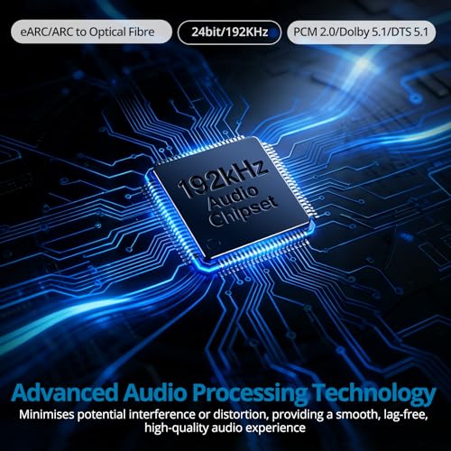 Image of AUTOUTLET HDMI eARC /ARC to Optical Audio Cable, 192kHz /24bit 1.5M /5FT Hdmi eARC to Optical Converter, Integrated Desgin, Plug and Play, Supports PCM 2.0, Dolby Digital 5.1, DTS 5.1 (NOT Support CEC)
