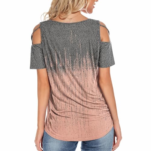 Image of Jar of Love Women's Summer Tops Short Sleeve Cold Shoulder Tops T-Shirts for Women Spring Summer Tops Loose Fit Tunic 2026