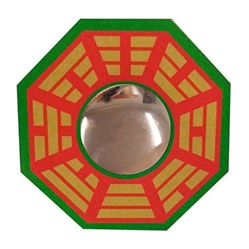 Image of Feng Shui Chinese Convex Glass Vastu Bagua(Pa KUA) Mirror for Positive(chi) Energy , Pakwa Octagon Front Wall /Door Decor for Protection, Octagonal, Framed, multicolour