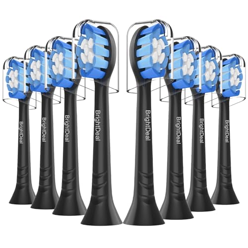 BrightDeal Sensitive - Cabezales compatibles con cepillos de repuesto Philips Sonicare, 8 cabezales de cepillo de dientes suaves compatibles con cepillo de dientes eléctrico Philips Sonicare, negro