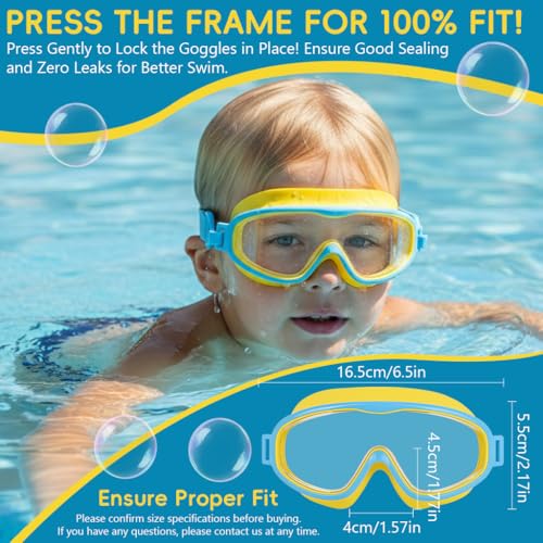 Image of PROBEROS Swimming Goggles for Kids, Big Frame Leakproof Anti-fog Swim Goggles, Soft Fit Swimming Goggles for Children, Soft Silicone Leak-Proof Design with Adjustable Strap for Pool, Blue