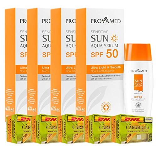 Ultralight & Smooth Texture Fast Absorb Water Provamed Sensitive Sun 40ml Sunscreen Aqua Serum SPF 50 (Pack of 4) By TGS [Get Free Tomato Facial Mask]