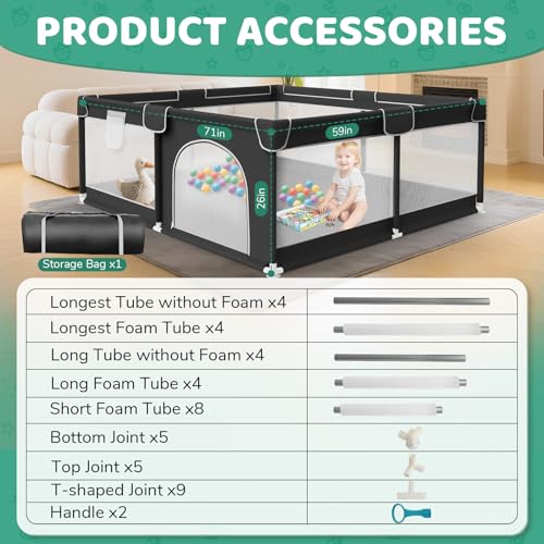 Image of Baby Playpen 71x59 Inch for Babies and Toddlers Indoor & Outdoor | Large Baby Play Yard, Safe & Sturdy, Easy-Assembly, Non-Slip, Easy to Clean, Lightweight, External Zipper Door