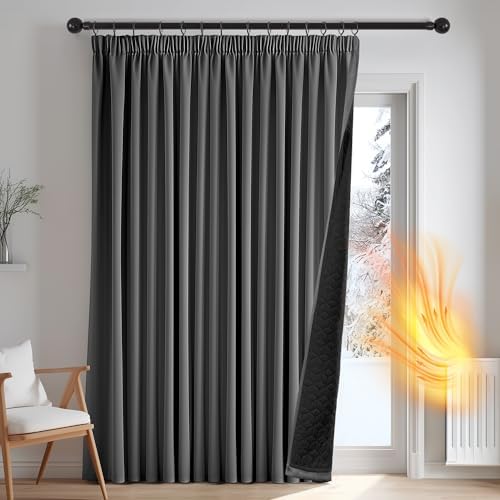 Deconovo Thermovorhang Kälteschutz, Gardinen mit Kräuselband gegen Kälte, Wärmeisolierend Vorhang Verdunkelung Wohnzimmer, 229 x 140(HöhexBreite), Dunkelgrau, 1 Stück