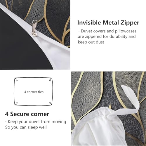Housse de couette microfibre 140x200 grise et or pour lit moderne - 7
