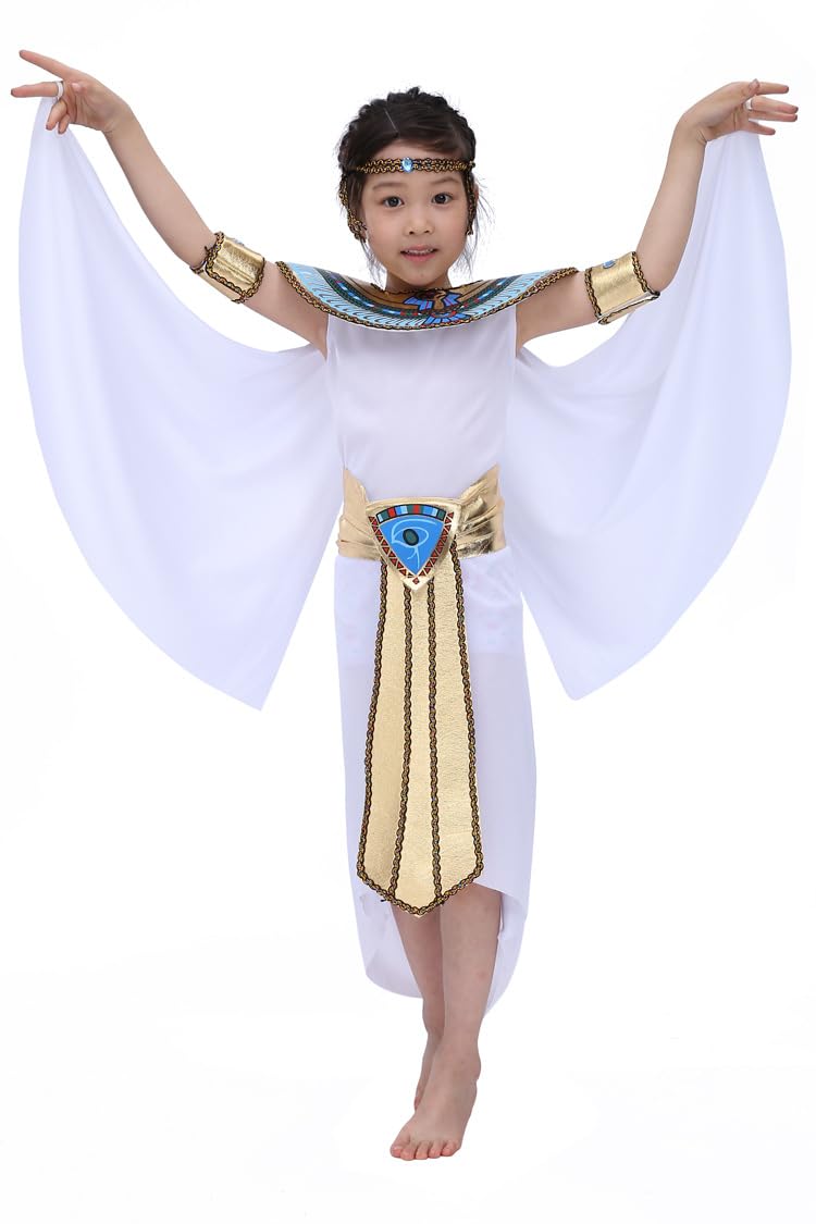 JurebeciaEgyptian Costume Kids Egyptian Pharaoh Boy Costume Girls Cleopatra Costume Halloween Fancy Up Costume Age 4-12 Years